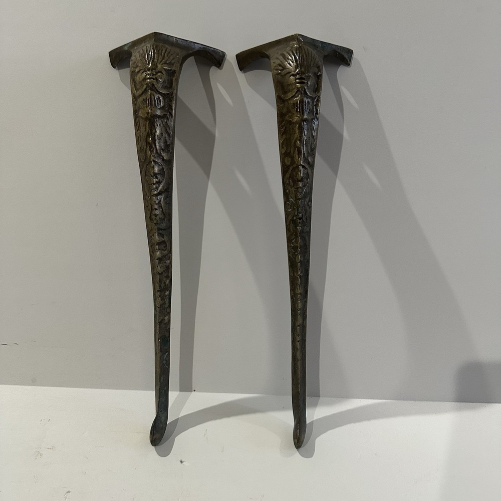 Pair Of Antique Bronze Furniture/Bathtub Legs‎ - Decorative Face Design 14"
